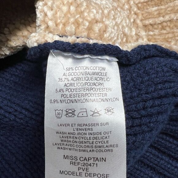 Turtleneck Sweater Miss Capitan size S cotton blue beige brown - Picture 11 of 13